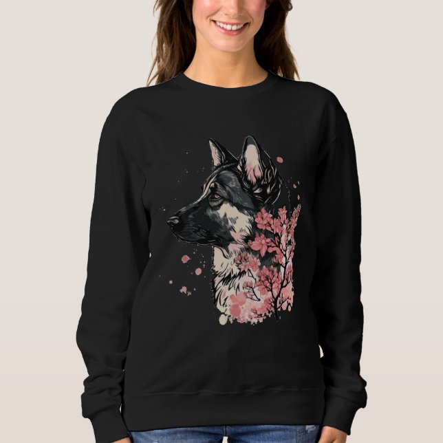 German Shepherd Cherry Blossom Dog Breed Japanese  Sweatshirt (Vorderseite)