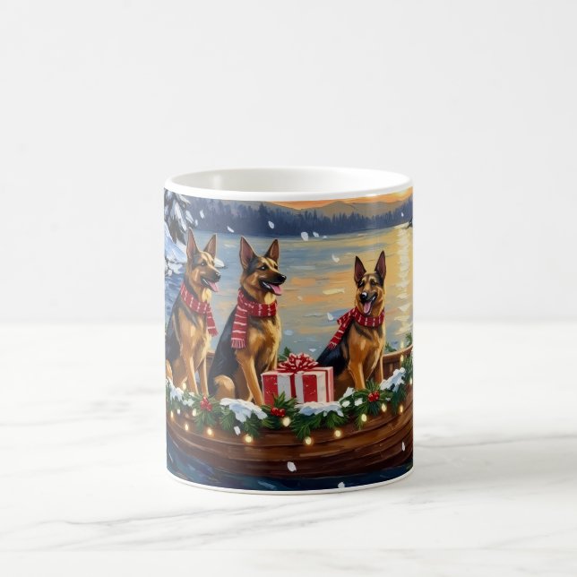 German Shepherd Christmas Boat Holiday Kaffeetasse (Mittel)