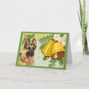 German Shepherd Christmas Card Bells Feiertagskarte