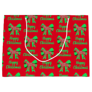 German Shepherd Christmas Dog & Green Bow Große Geschenktüte