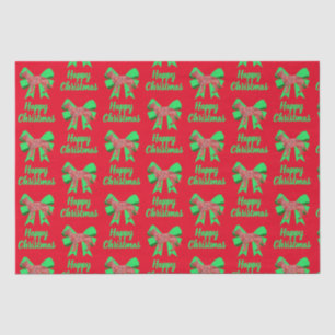 German Shepherd Christmas Dog & Green Bow Red Seidenpapier