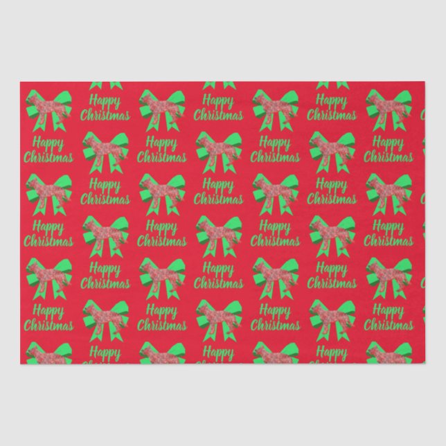 German Shepherd Christmas Dog & Green Bow Red Seidenpapier (Vorderseite)