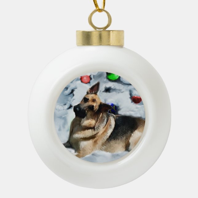 German Shepherd Christmas Keramik Kugel-Ornament (Vorderseite)