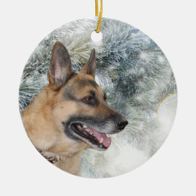 German Shepherd Christmas Keramik Ornament (Vorne)