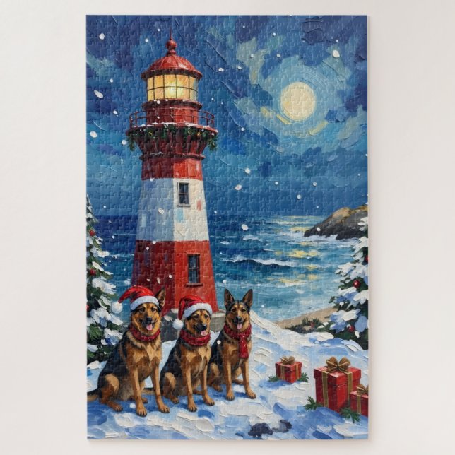 German Shepherd Christmas Lighthouse Holiday (Vertikal)
