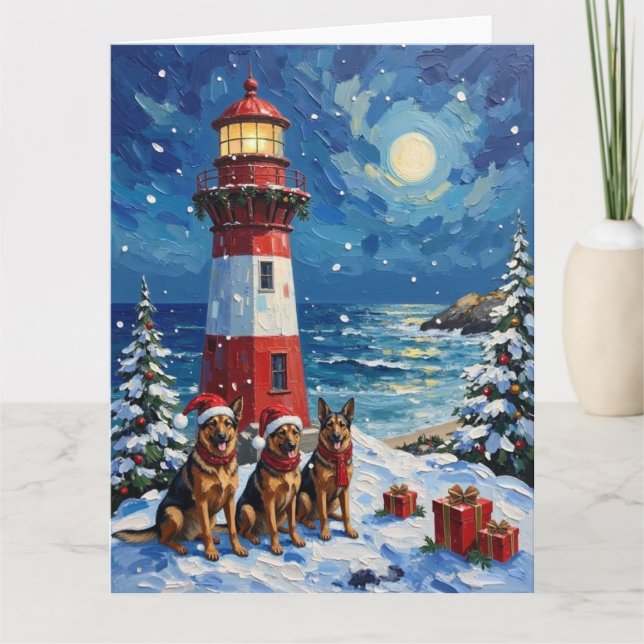 German Shepherd Christmas Lighthouse Holiday Karte (Vorderseite)