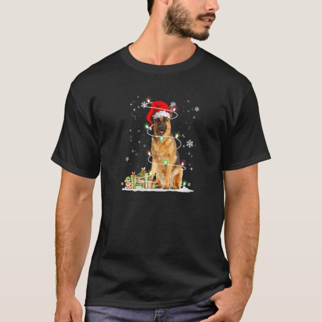German Shepherd Christmas Santa Hat  Christmas Dog T-Shirt (Vorderseite)