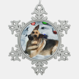 German Shepherd Christmas Schneeflocken Zinn-Ornament