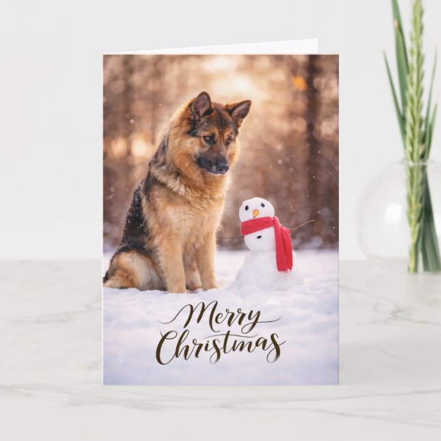 German Shepherd Christmas Snowman Feiertagskarte (Vorderseite)