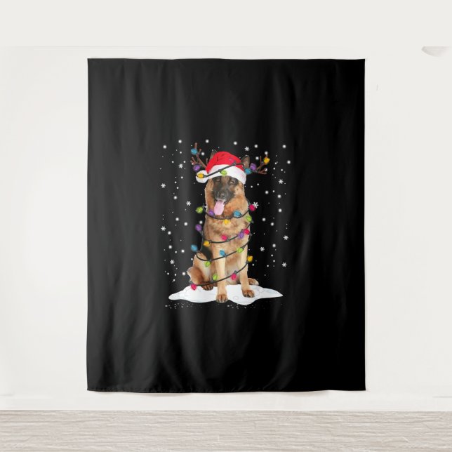 German Shepherd Christmas Tree Light Pajama Dog Wandteppich (Vorderseite)