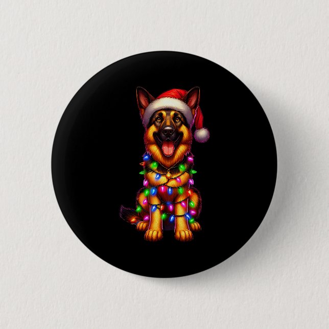 German Shepherd Christmas Tree Lights Xmas Pajama  Button (Vorderseite)