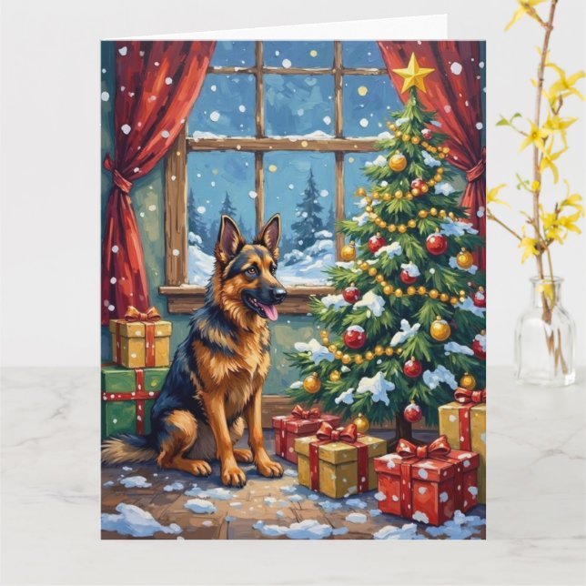 German Shepherd Christmas Under The Tree Karte (Gelbe Blume)