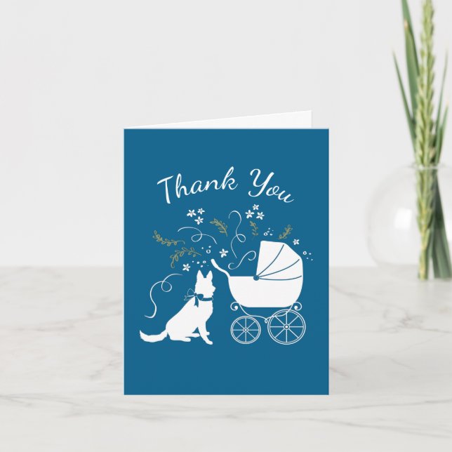 German Shepherd Dog Baby Shower Blue Boy Dankeskarte (Vorderseite)