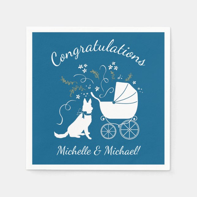German Shepherd Dog Baby Shower Blue Boy Serviette (Vorderseite)