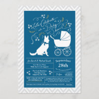 German Shepherd Dog Baby Shower French Blue Boy