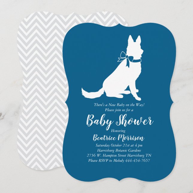German Shepherd Dog Baby Shower French Blue Boy Einladung (Vorne/Hinten)