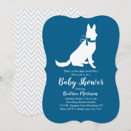 German Shepherd Dog Baby Shower French Blue Boy Einladung