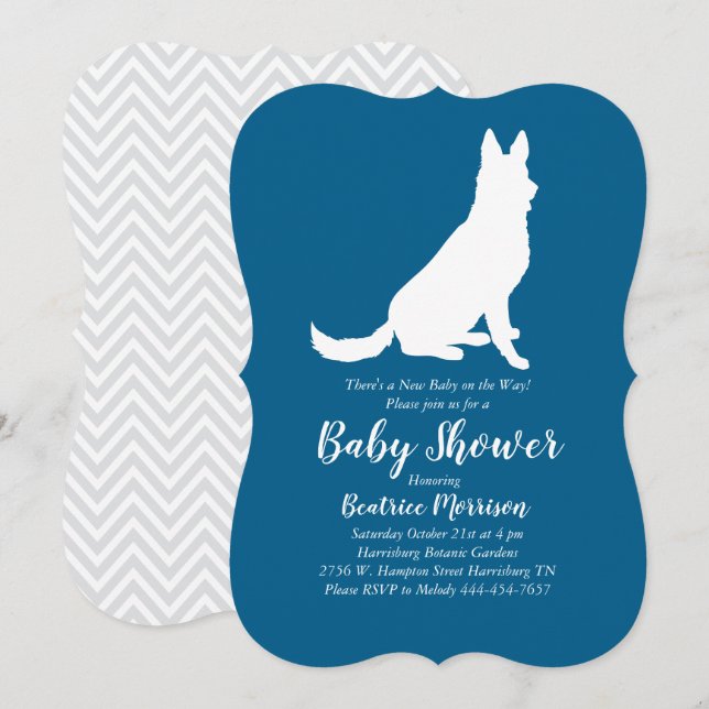 German Shepherd Dog Baby Shower French Blue Boy Einladung (Vorne/Hinten)