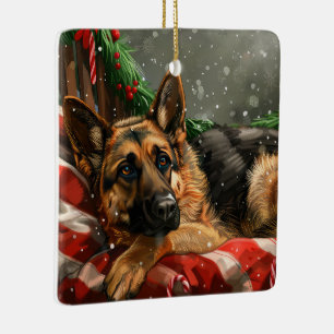German Shepherd Dog Christmas Festive Keramikornament