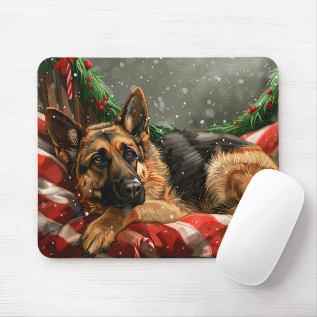 German Shepherd Dog Christmas Festive Mousepad (Mit Mouse)