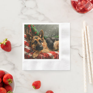 German Shepherd Dog Christmas Festive Serviette