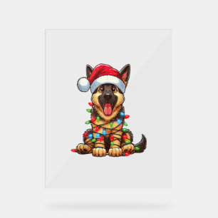 German Shepherd Dog Christmas Lights Weihnachtsman Acrylschild