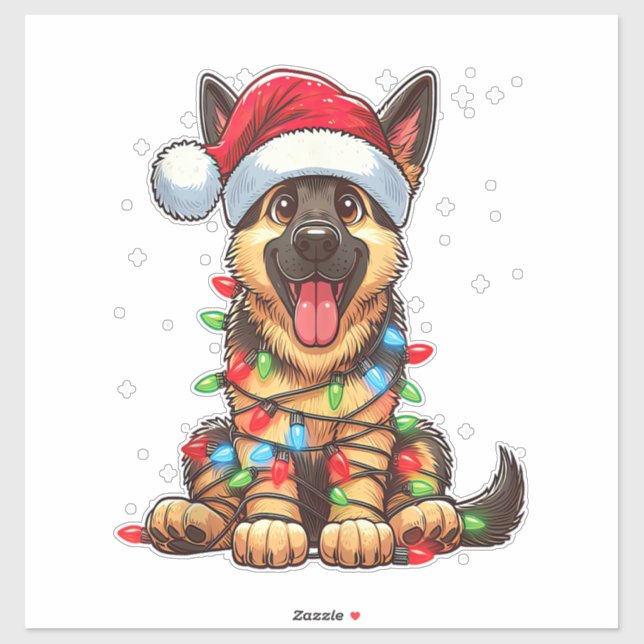 German Shepherd Dog Christmas Lights Weihnachtsman Aufkleber (Blatt)