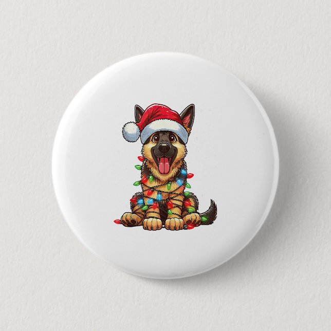 German Shepherd Dog Christmas Lights Weihnachtsman Button (Vorderseite)