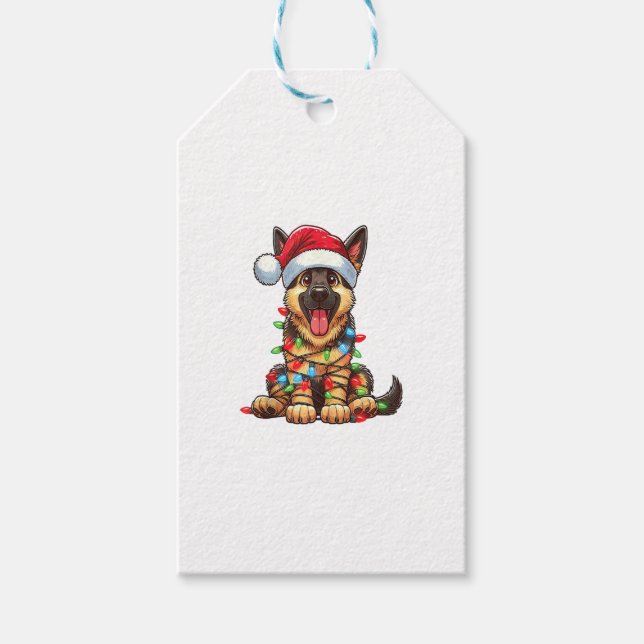 German Shepherd Dog Christmas Lights Weihnachtsman Geschenkanhänger (Vorderseite)