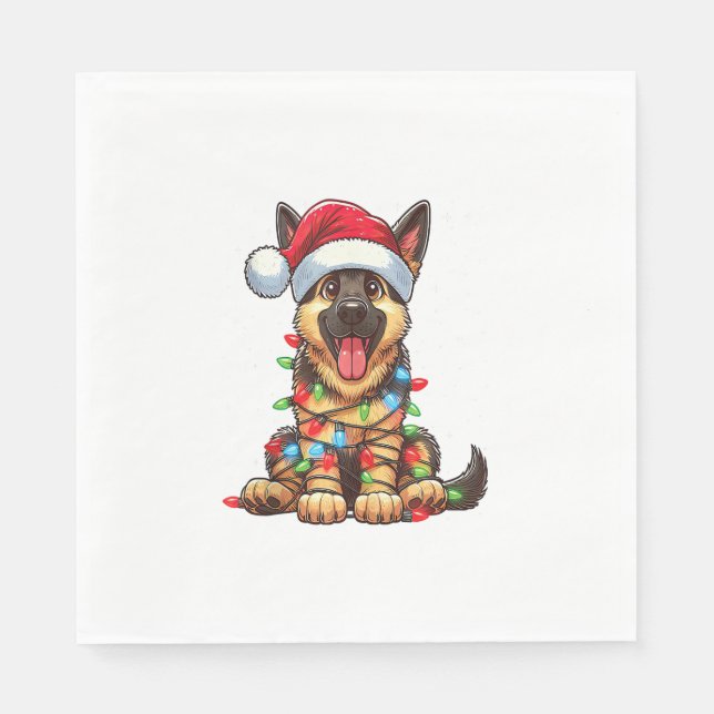 German Shepherd Dog Christmas Lights Weihnachtsman Serviette (Vorderseite)