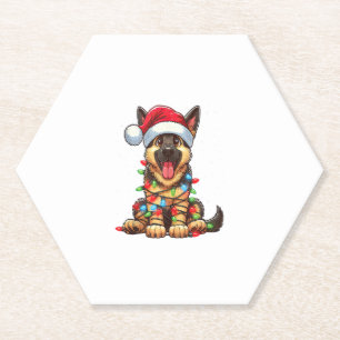 German Shepherd Dog Christmas Lights Weihnachtsman Untersetzer