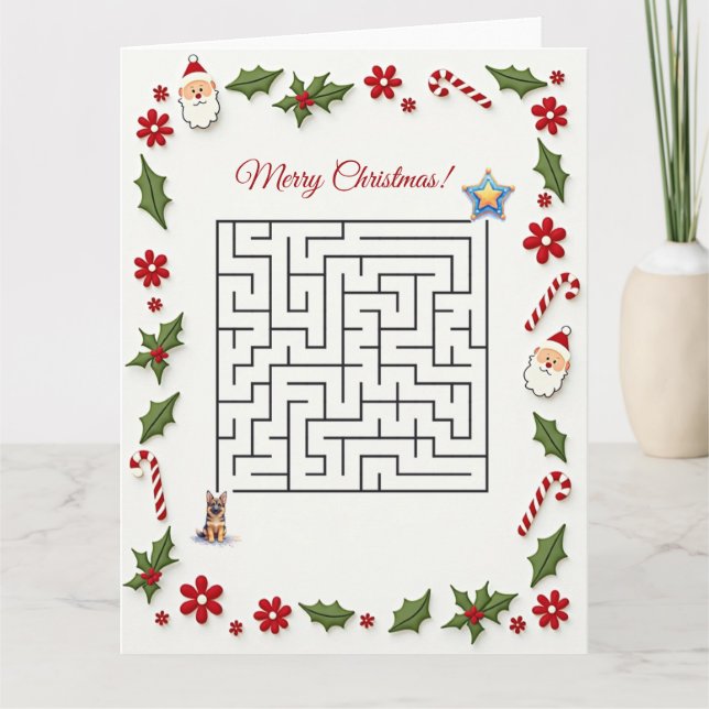 German Shepherd Dog Christmas Maze Puzzle Holiday Karte (Vorderseite)
