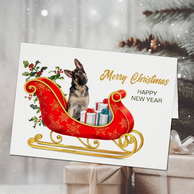German Shepherd Dog Christmas Sleigh Card (Von Creator hochgeladen)