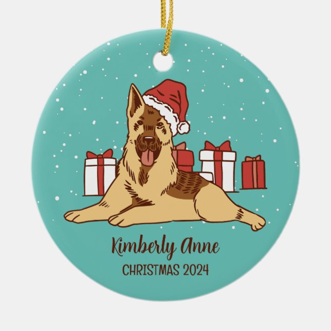 German Shepherd Dog Christmas Snowy Winter Holiday Keramik Ornament (Vorne)