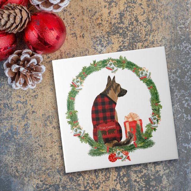 German Shepherd Dog Christmas Wreath Fliese (Von Creator hochgeladen)