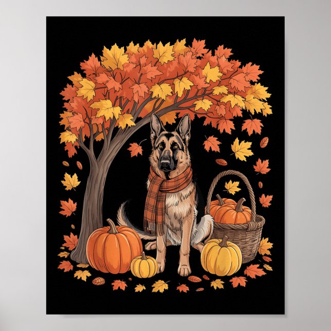 German Shepherd Dog Fall Scarf Pumpkin Autumn Than Poster (Vorne)