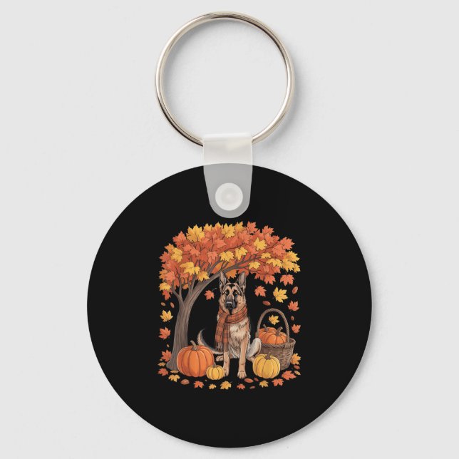 German Shepherd Dog Fall Scarf Pumpkin Autumn Than Schlüsselanhänger (Vorderseite)