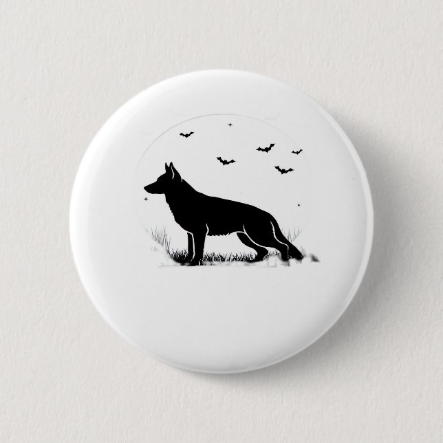 German Shepherd Dog - Halloween Moon Silhouette Cl Button (Vorderseite)