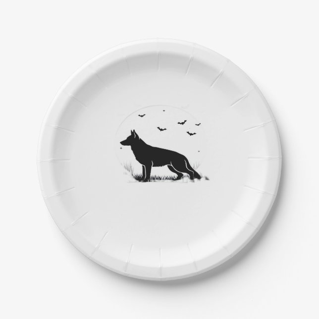 German Shepherd Dog � Halloween Moon Silhouette Cl Pappteller (Vorderseite)