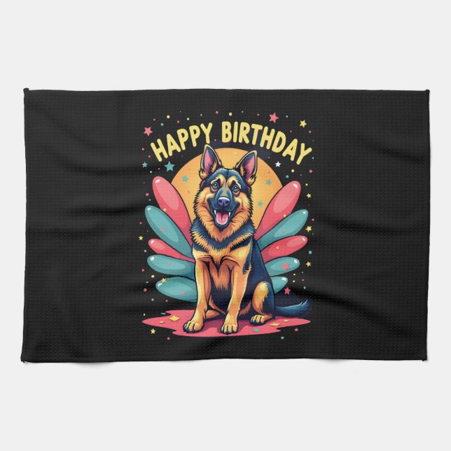 German Shepherd Dog Happy Birthday Party Shep Clot Geschirrtuch (Horizontal)