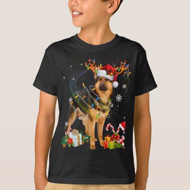 German Shepherd Dog Lights Weihnachtsmannmütze Xma T-Shirt (Vorderseite)