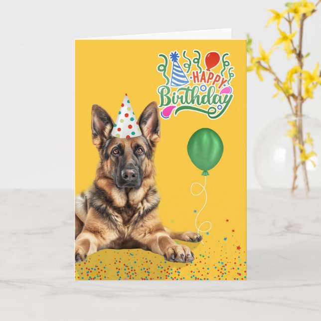 German Shepherd Dog Party Hat Yellow Birthday Karte (Gelbe Blume)