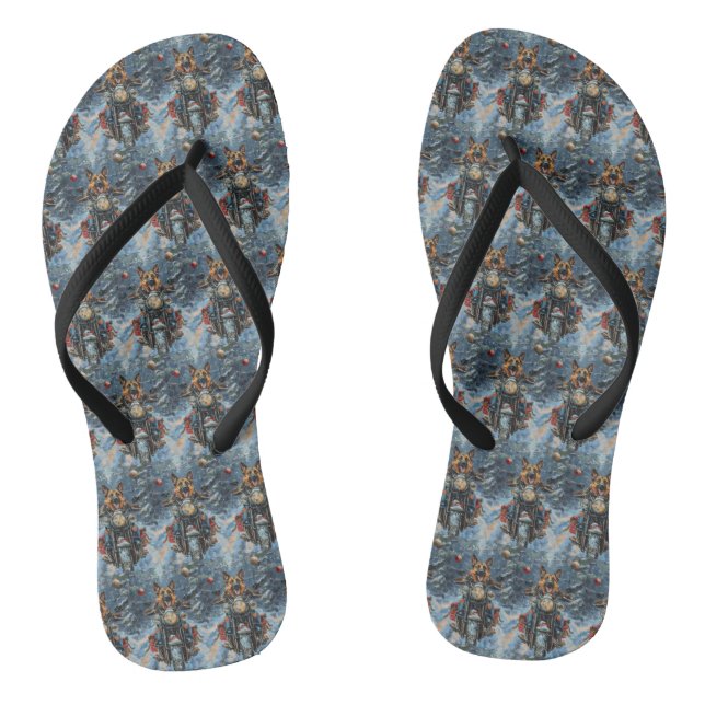 German Shepherd Dog Riding Motorrad Weihnachten Flip Flops (Fußbett)