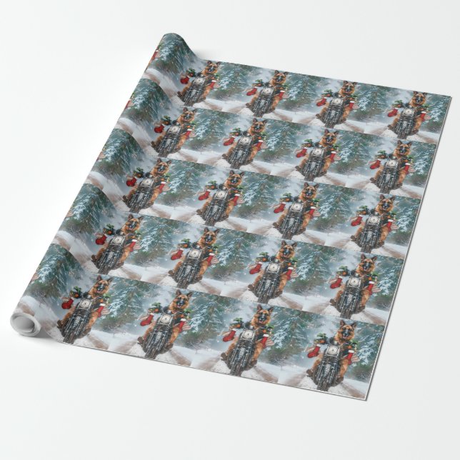 German Shepherd Dog Riding Motorrad Weihnachten Geschenkpapier (Ungerollt)