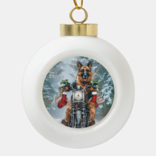 German Shepherd Dog Riding Motorrad Weihnachten Keramik Kugel-Ornament