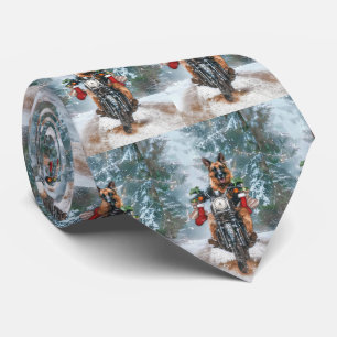 German Shepherd Dog Riding Motorrad Weihnachten Krawatte