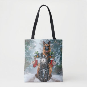 German Shepherd Dog Riding Motorrad Weihnachten Tasche