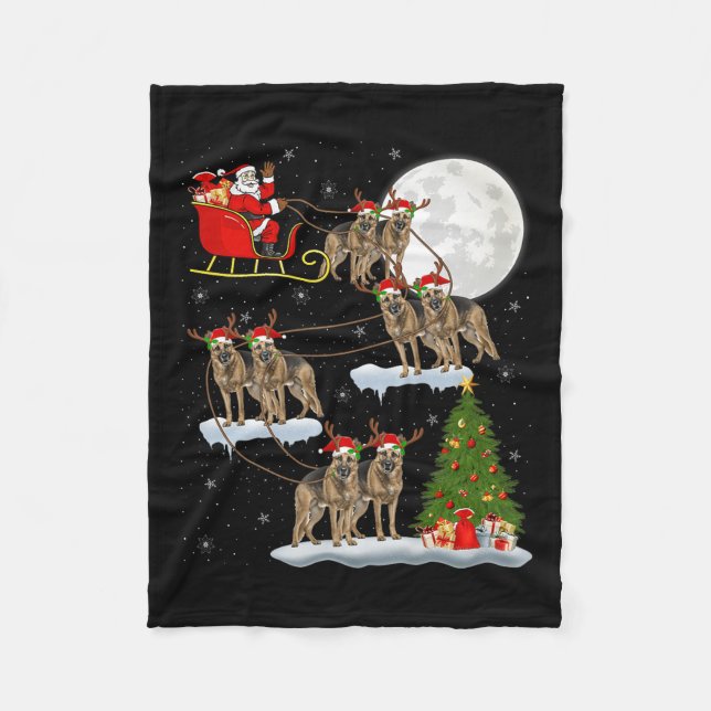 German Shepherd Dog Santa Sleigh Flying Funny Chri Fleecedecke (Vorderseite)