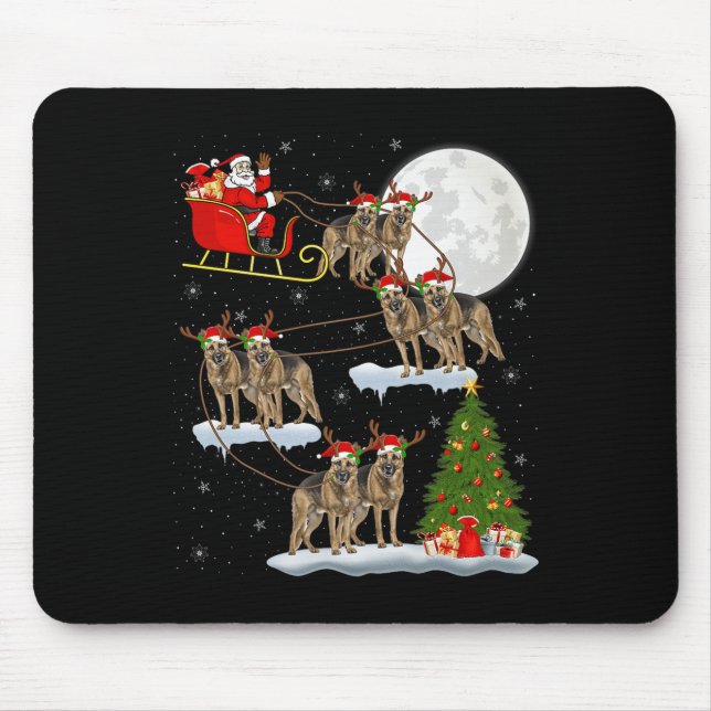 German Shepherd Dog Santa Sleigh Flying Funny Chri Mousepad (Vorne)