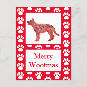 German Shepherd Dog Silhouette Red Frohe Weihnacht Postkarte